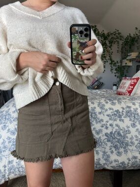 PacSun Olive Frayed Hem High-rise Mini Skirt